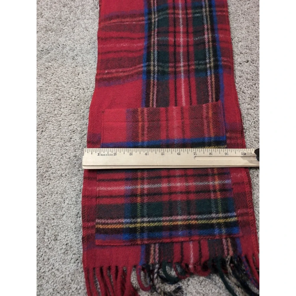 Patrick King Woollen Company Red‎ Tartan Plaid Deluxe Wool Scarf Pocket Fringe